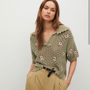 Mango crochet flower knit top